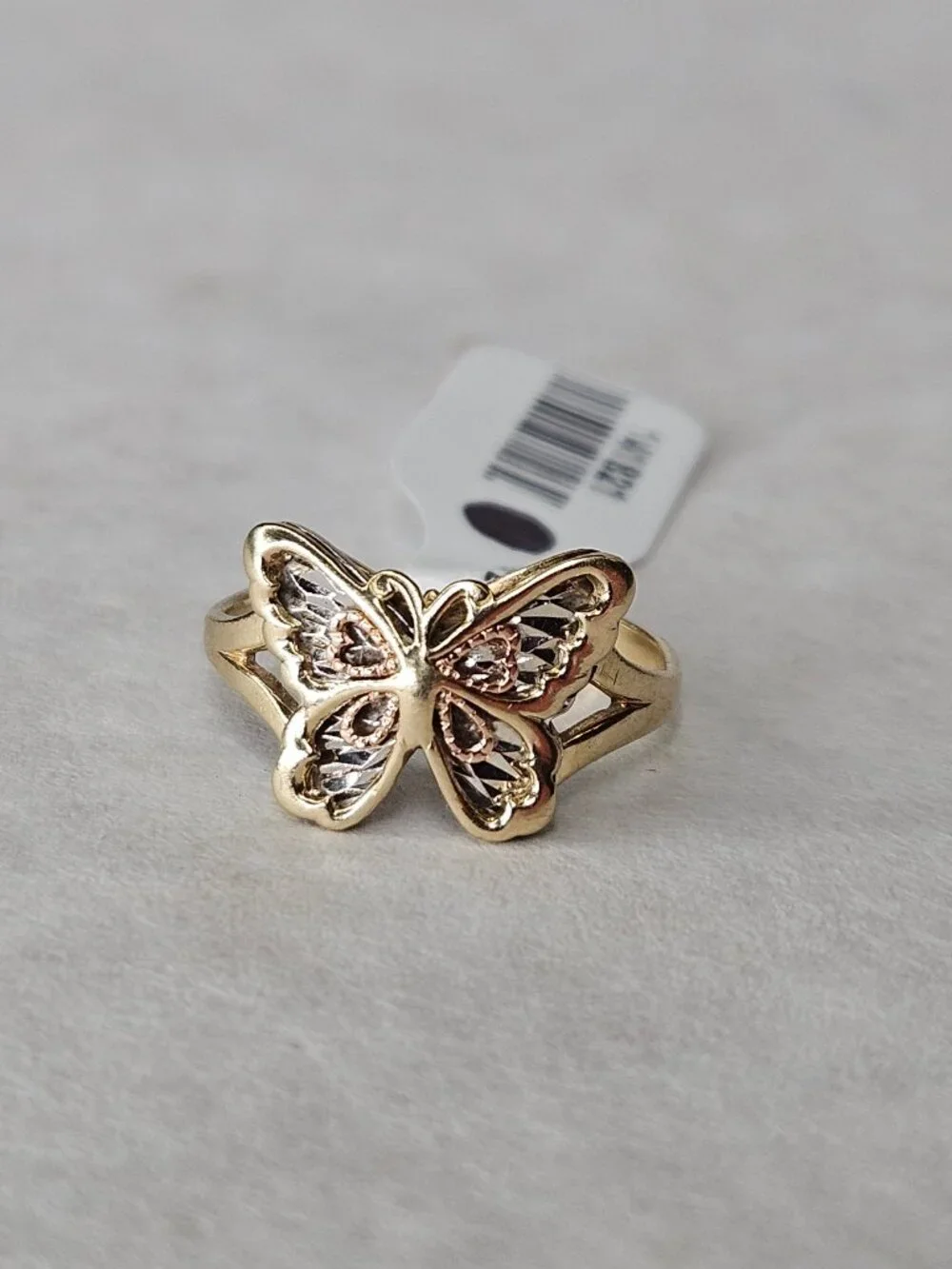 10K Tri Color 3 Tone Gold Butterfly Filigree Cocktail Ring 20x11mm Size 6.25